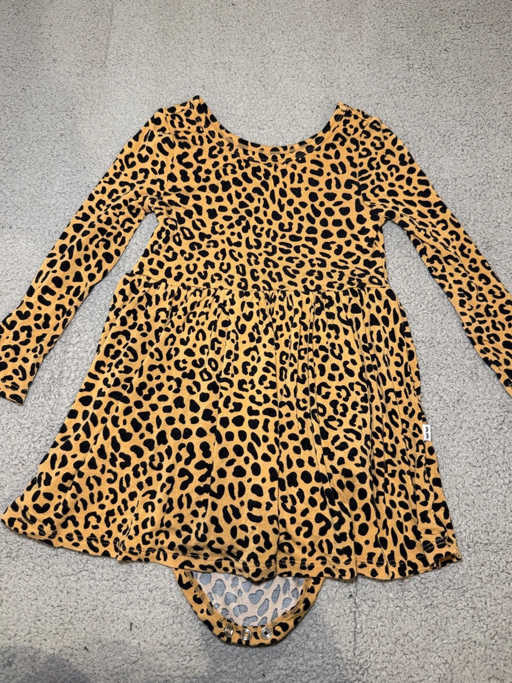 Girls' Long Sleeve Yellow Leopard Print Dress
